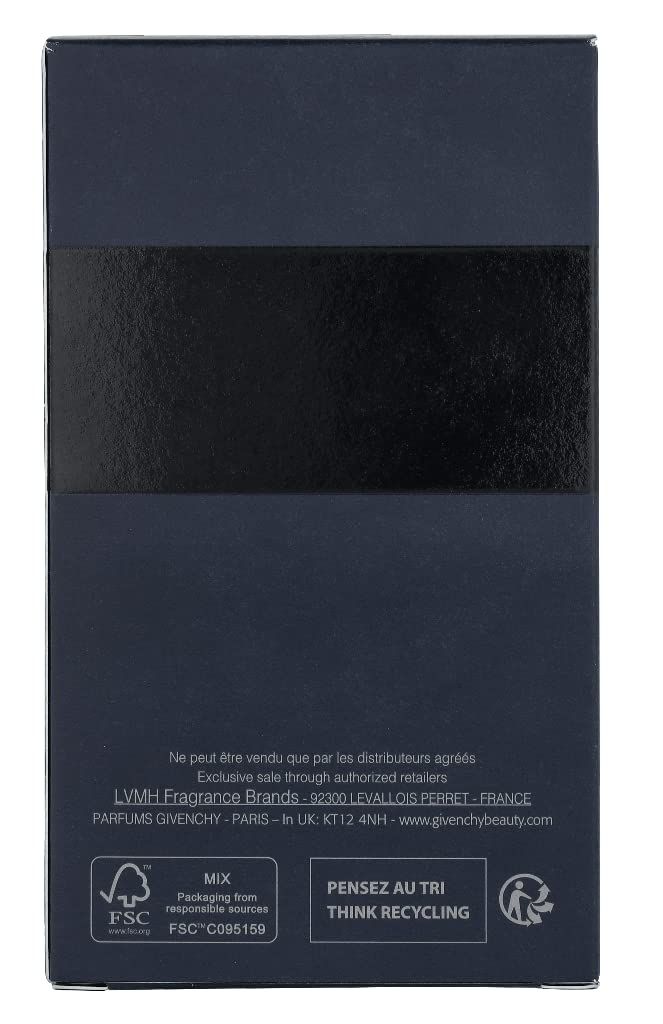 Rückseite einer dunkelblauen Schachtel mit Text und Logos. Enthält Informationen über den Hersteller und Recycling-Hinweise.