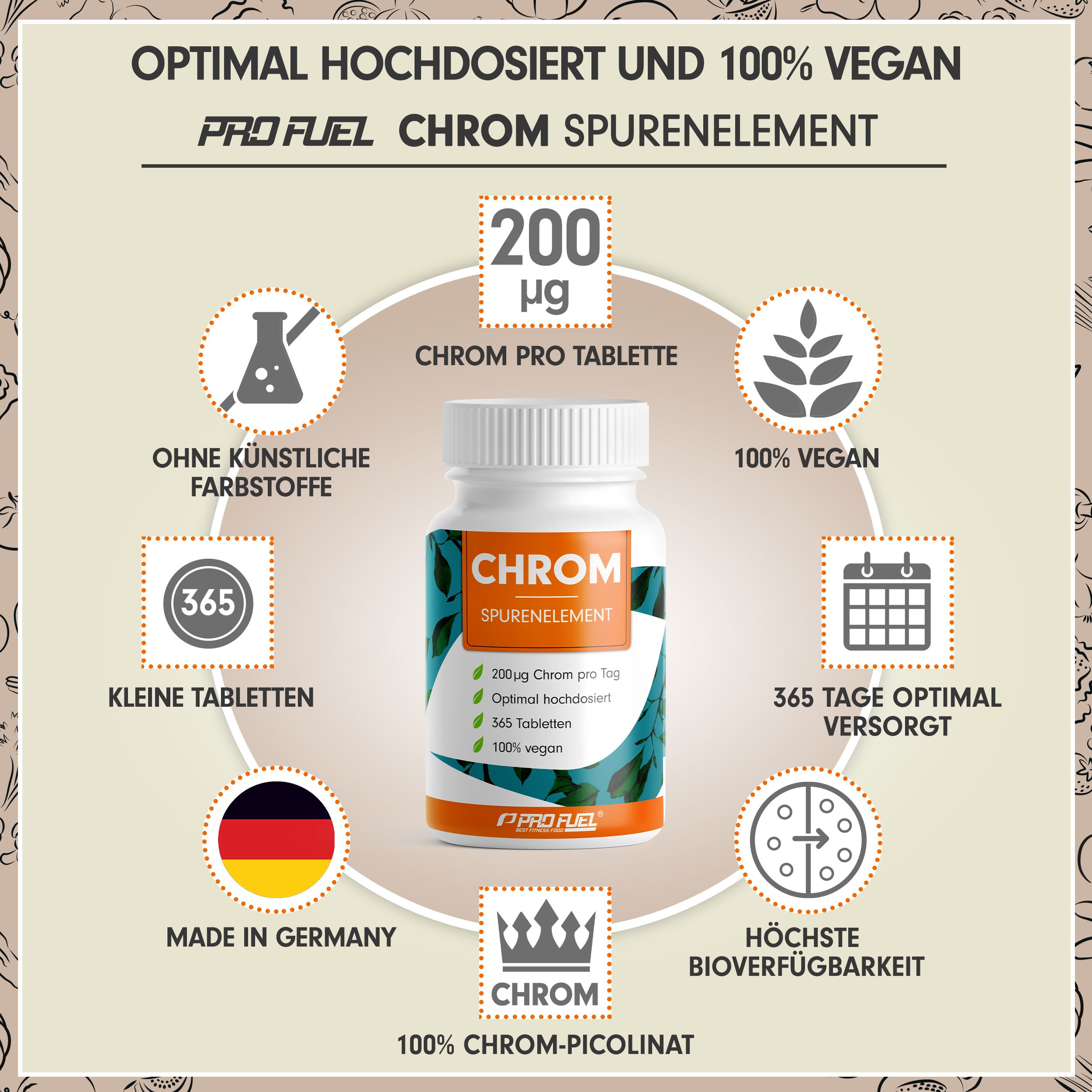 ProFuel - Chrom Picolinat Tabletten mit 200 mcg Chrom - Unabhängig laborgeprüft