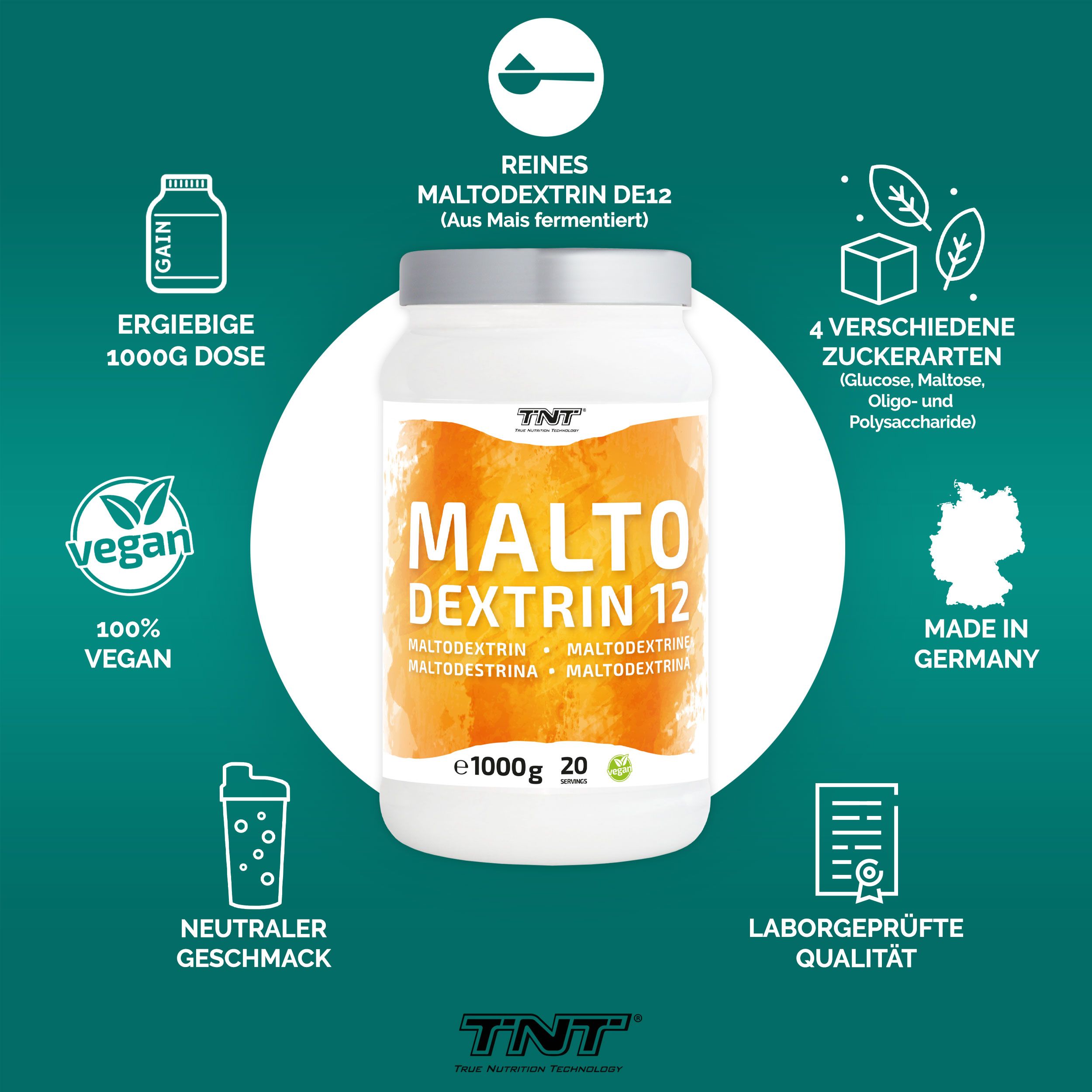 TNT Maltodextrin De12 - Kohlenhydratpulver zur Energieanreicherung 1 kg Pulver