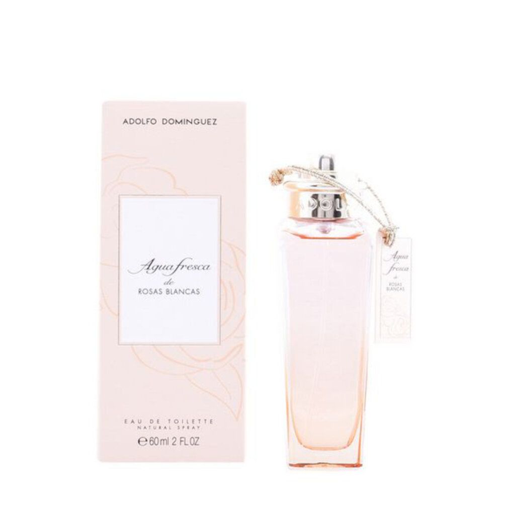 Flakon und Verpackung. Flakon mit rosa Flüssigkeit, Etikett. Verpackung mit Produktnamen und Logo. Eau de Toilette.