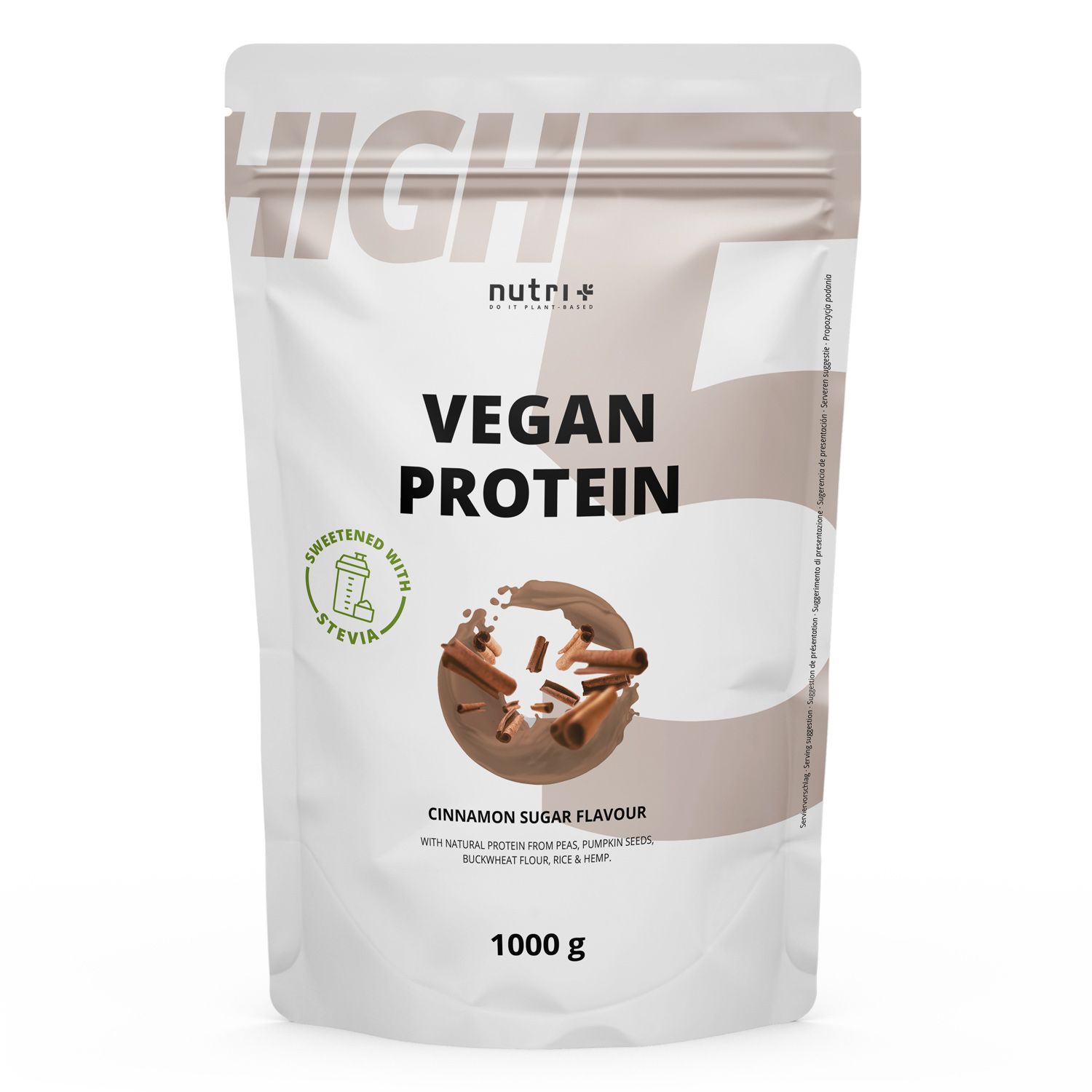 nutri+ High 5 Vegan Protein Pulver ohne Soja 1kg - mit Stevia