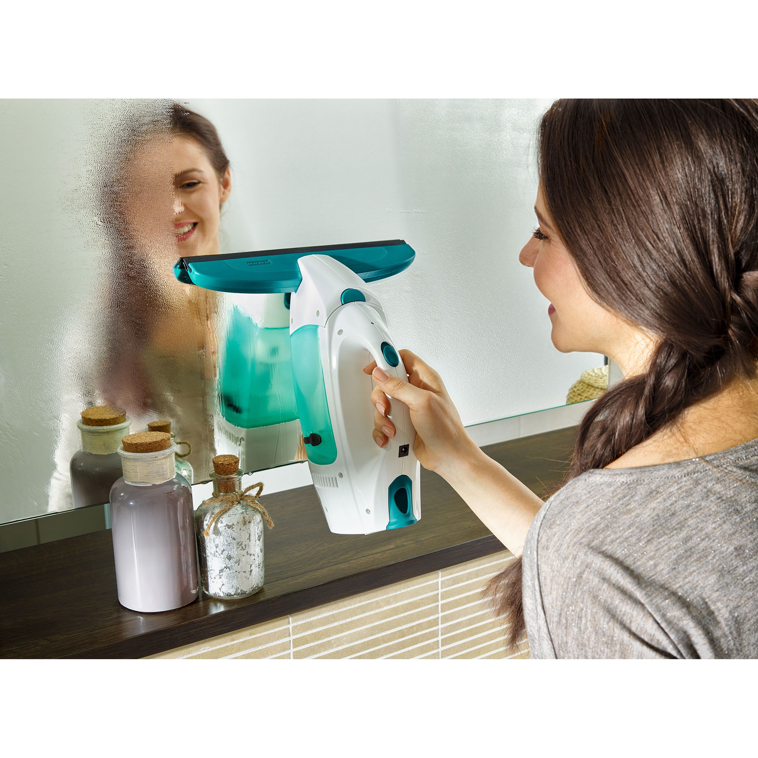 Leifheit Fenstersauger Dry&Clean 4-tlg., Fensterreiniger, Akku Fensterputzer, mit Absaugdüse