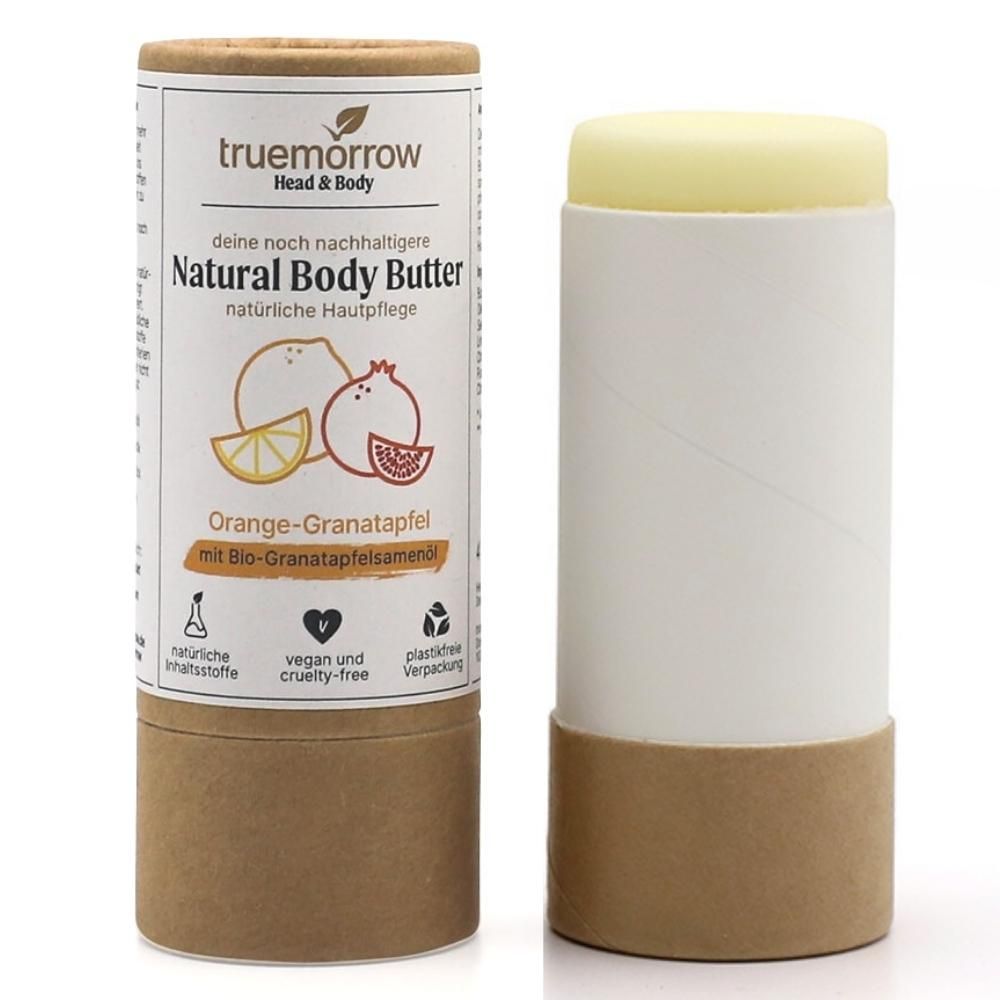 truemorrow Natural Body Butter - Natürliche Hautpflege in Papierhülse Orange-Granatapfel