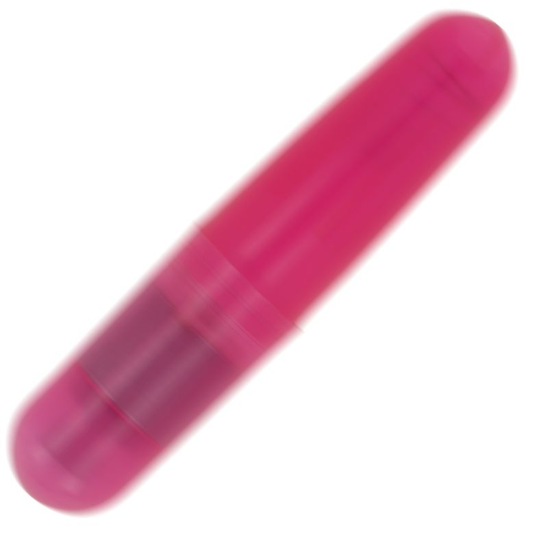 Zylindrisches, pinkfarbenes Produkt. Abgerundete Enden, leicht transparent. Mittig eine dunklere, transparente Zone.