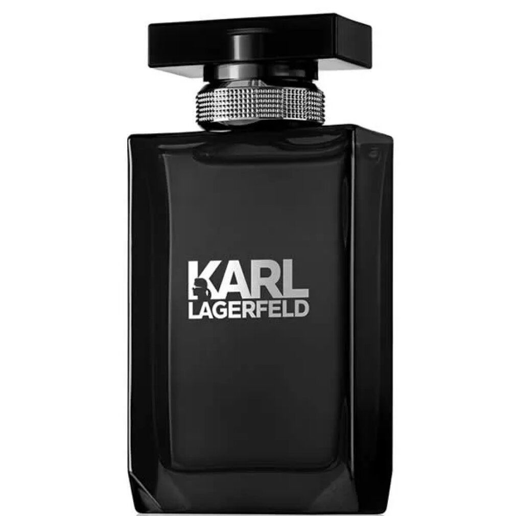 Schwarzer Flakon. Aufschrift KARL LAGERFELD. Silberner Verschluss.
