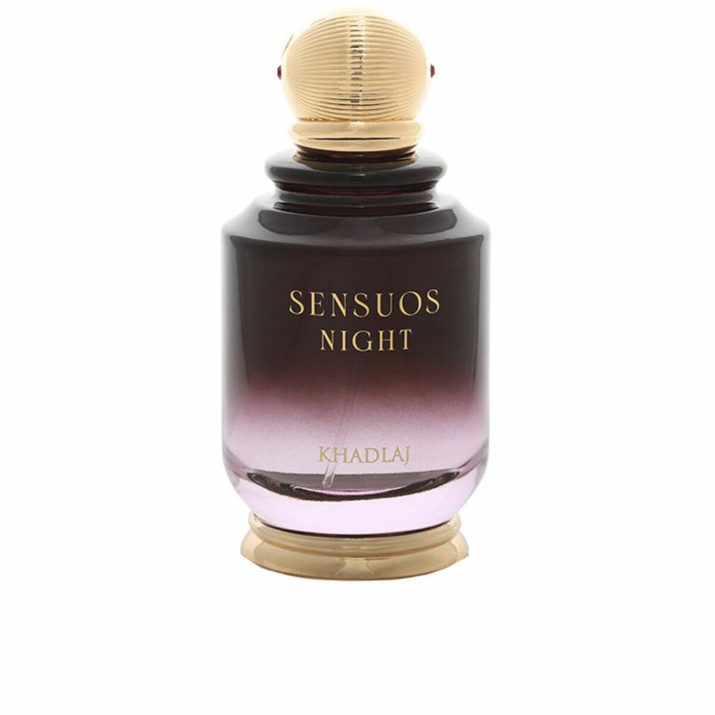 Damenparfüm Khadlaj Sensuos Night edp. Flakon mit goldfarbenem Verschluss. Text: Sensuos Night, Khadlaj.