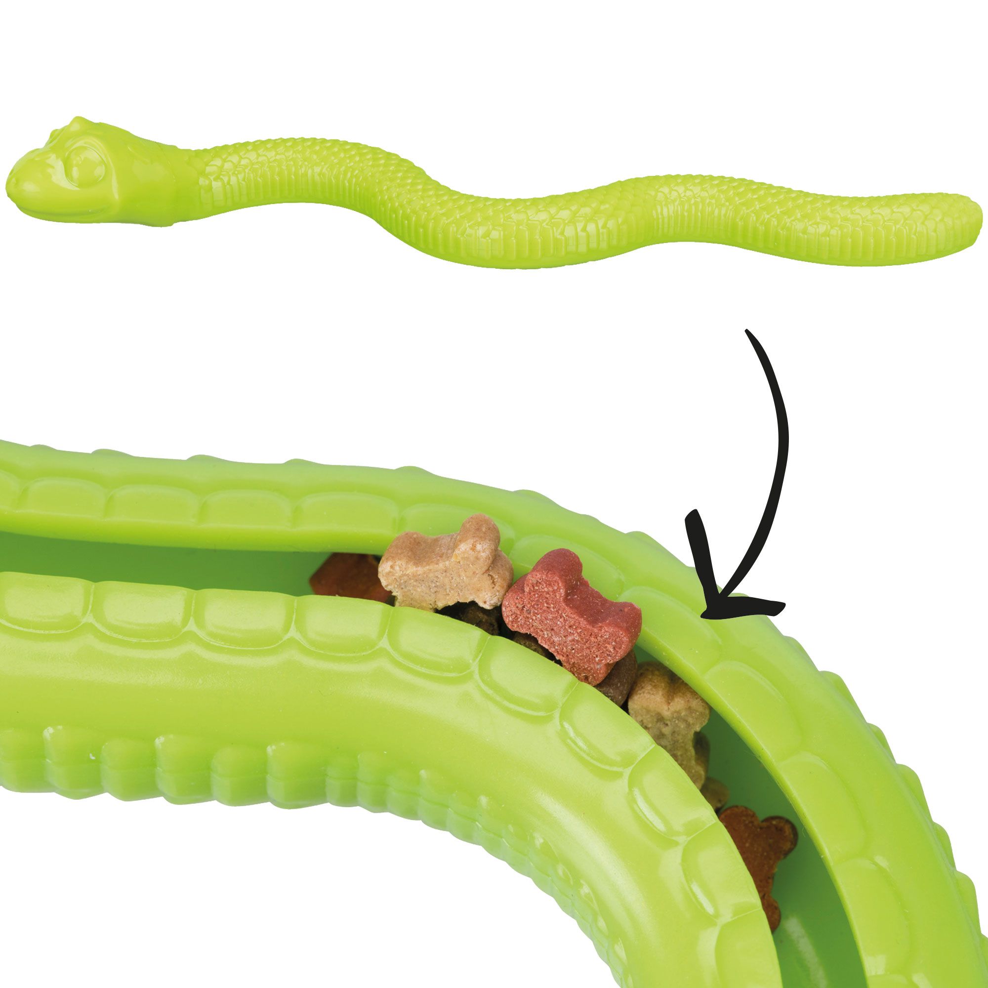 Snack Snake aus Gummi- 42 cm- mit Schlitz - super elastisch - Futterball mal anders