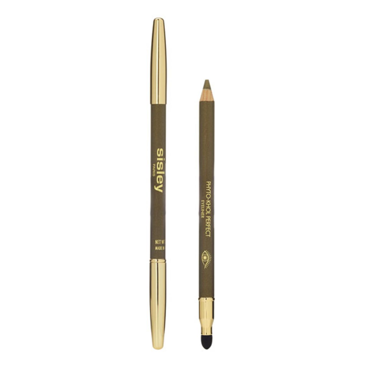 Zwei Sisley Phyto-Khol Perfect Eyeliner. Einer mit goldfarbenem Deckel, der andere mit Schwämmchen. Beide in Braun.