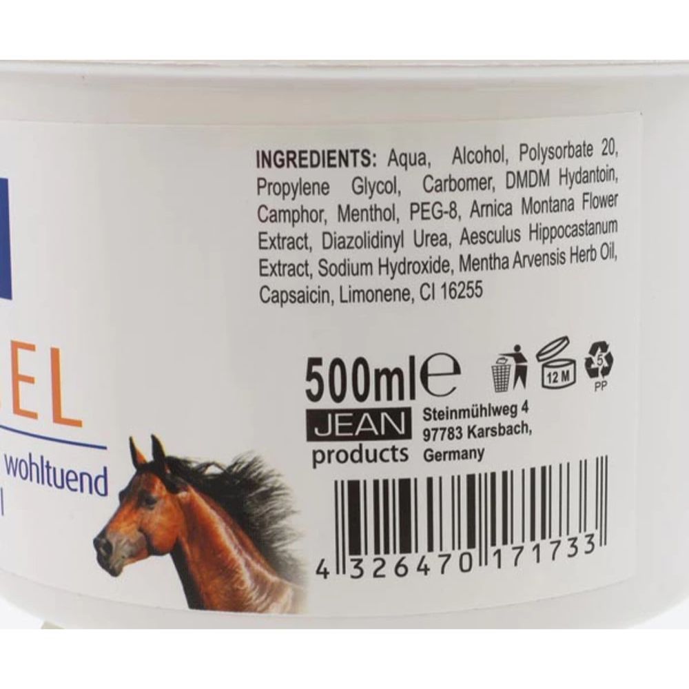 Nahaufnahme der Rückseite des Tiegels. Enthält Zutatenliste, 500ml, Herstellerinformationen und Barcode.