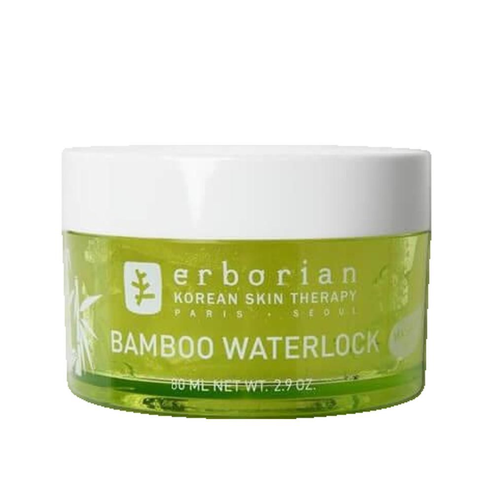 Grünes Tiegel mit weißem Deckel. Aufschrift: Erborian, Bamboo Waterlock. 80 ml.