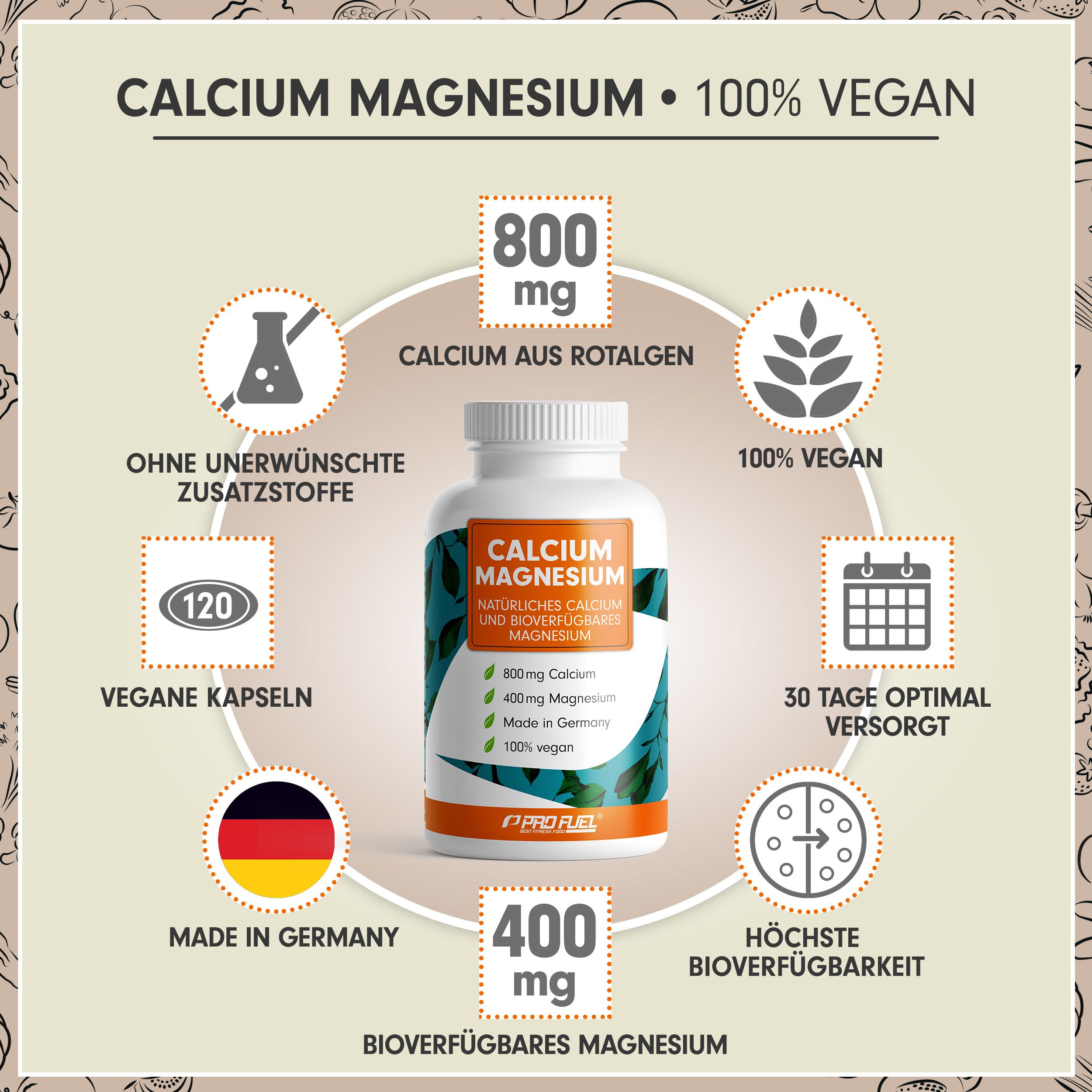 ProFuel - CALCIUM & MAGNESIUM Kapseln - optimal hochdosiert mit 800 mg Calcium & 400 mg Magnesium