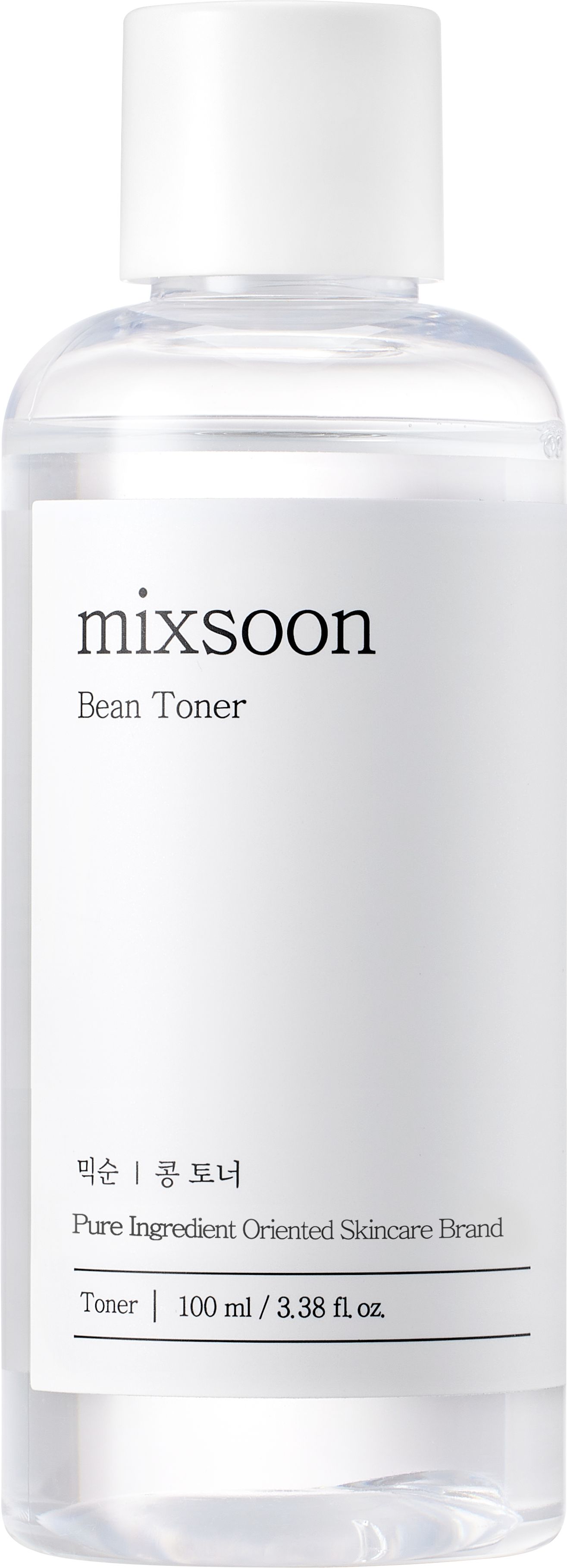 Klare Flasche mit weißem Etikett. Aufschrift: mixsoon Bean Toner. 100 ml/3.38 fl. oz.