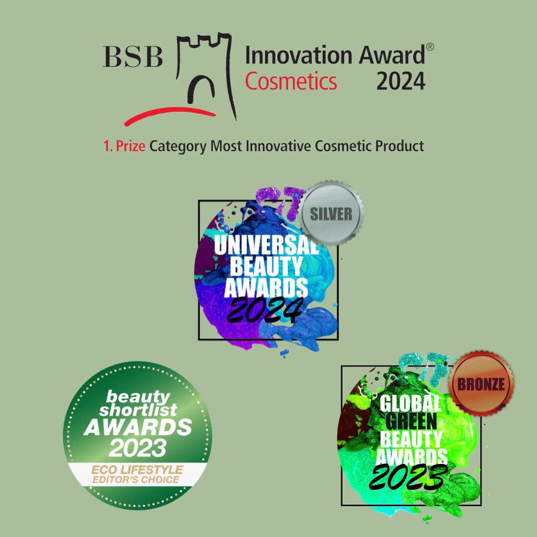 Auszeichnungen: BSB Innovation Award 2024, 1. Preis. Universal Beauty Awards 2024, Silber. Beauty Shortlist Awards 2023. Global Green Beauty Awards 2023, Bronze.