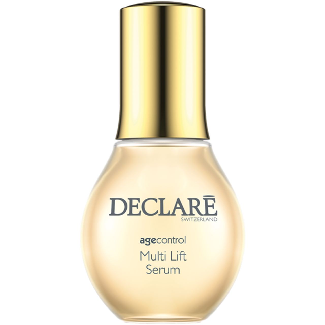 Serumflasche mit goldenem Verschluss. Aufschrift: DECLARÉ, agecontrol Multi Lift Serum.
