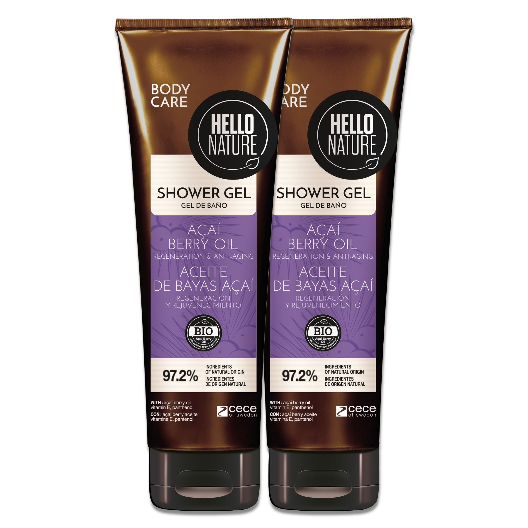 Hello Nature Duschgel Herren Damen mit Acai-Beeren für die Körperpflege 2x250 ml