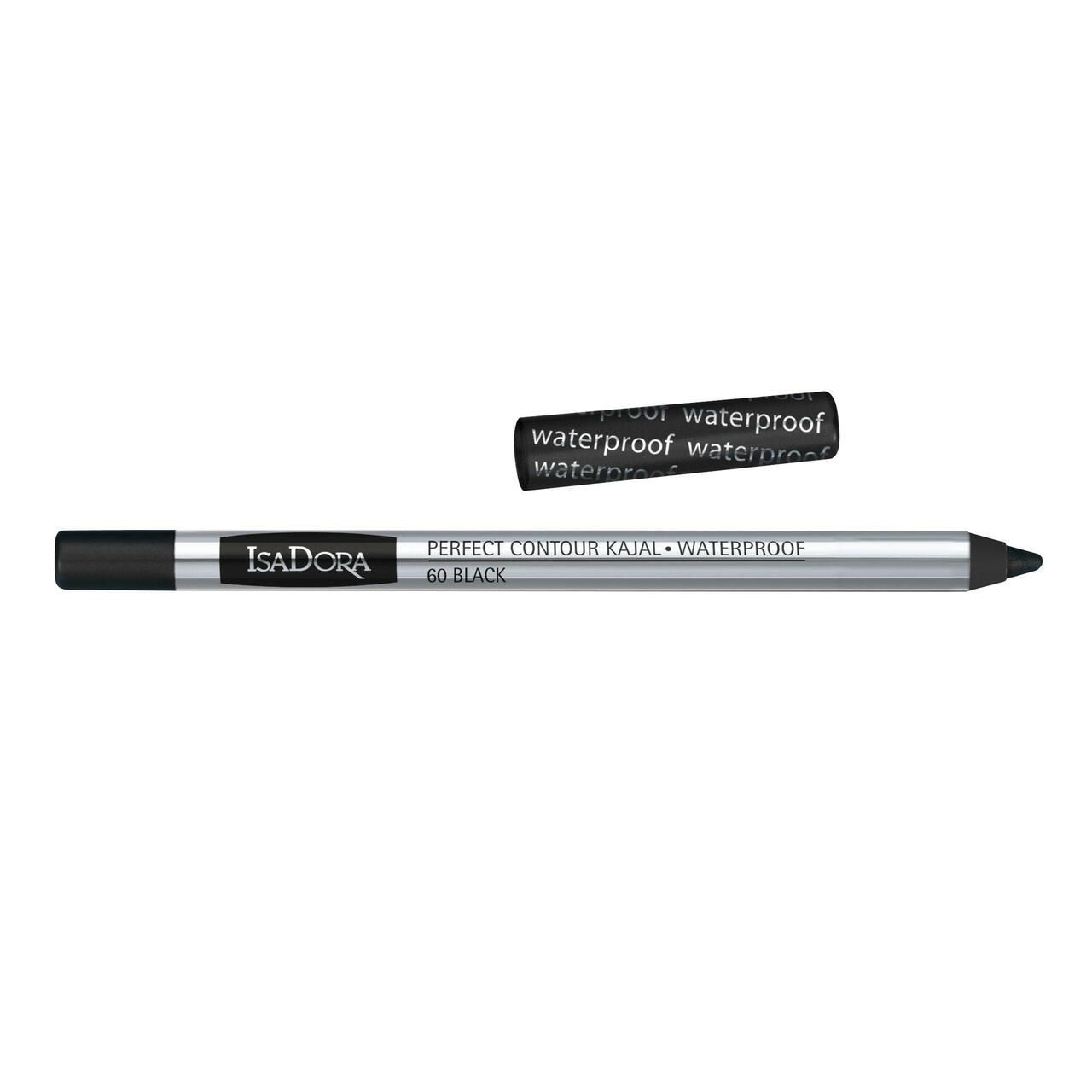 IsaDora Perfect Contour Kajal Waterproof, schwarzer Stift mit Kappe. Aufschrift: waterproof.