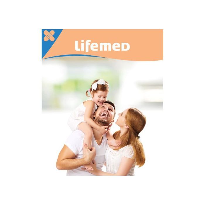 Familie mit Kind. Über dem Bild steht "Lifemed".