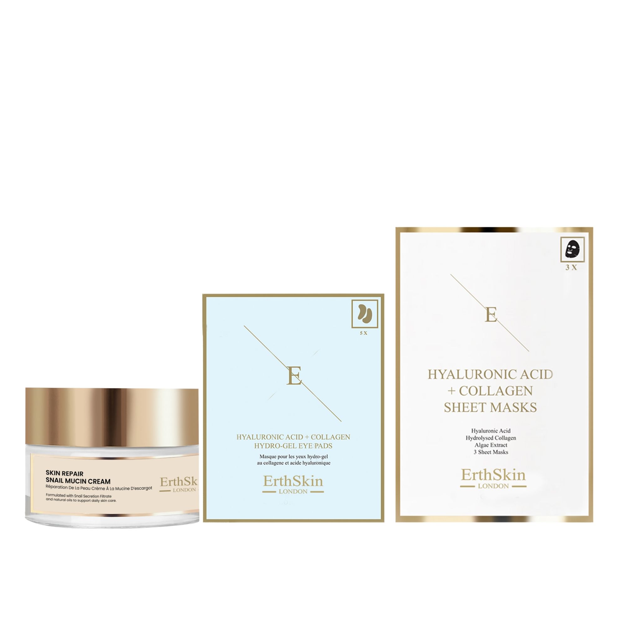 ErthSkin London Hautpflege-Set mit Schneckencreme, Augenpads und Kollagenmaske 50 ml