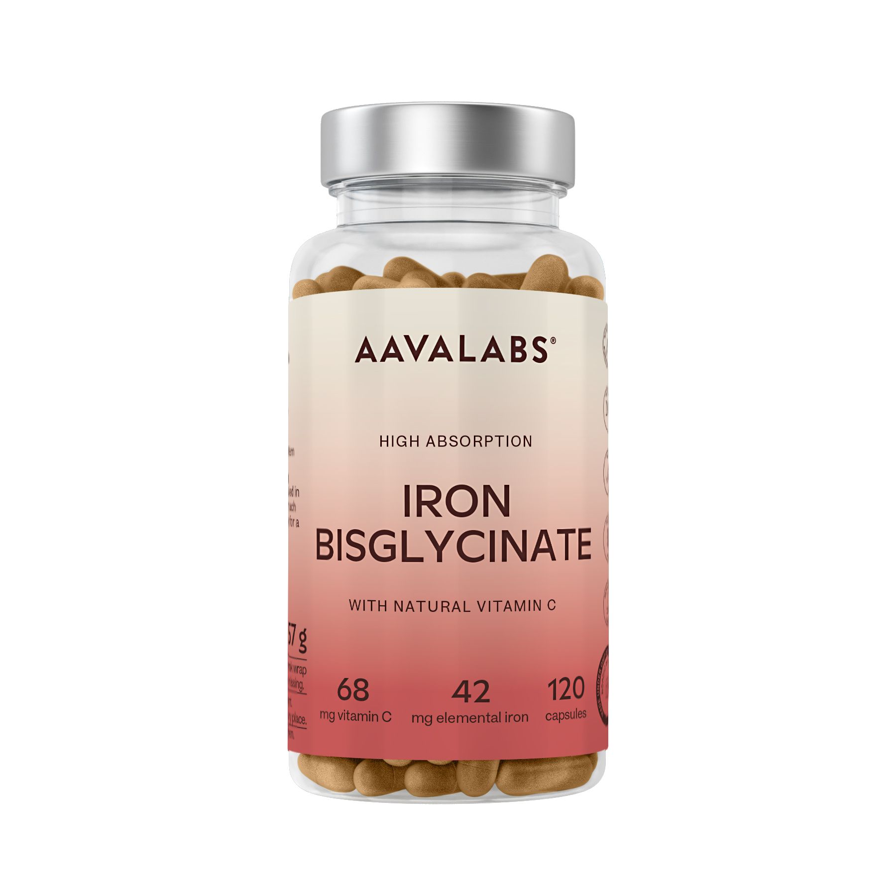 Aavalabs Eisen Bisglycinat – 42 mg elementares Eisen & natürliches Vitamin C – 120 vegane Kapseln