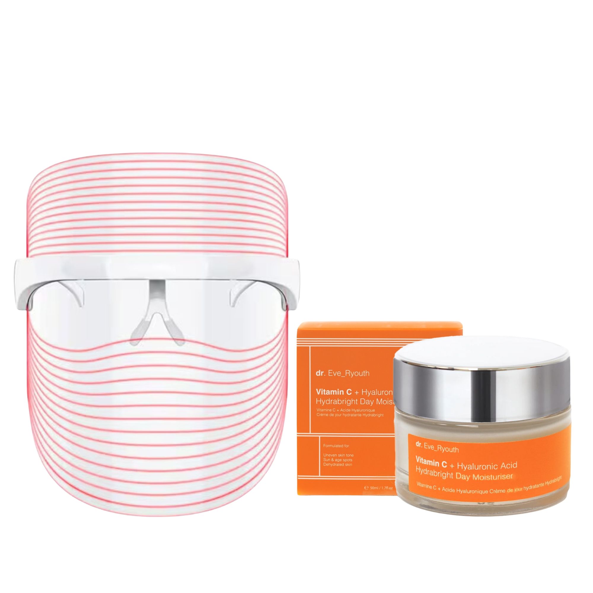 Dr Eve Ryouth Kabellose LED Maske 3 Farben mit Vitamin C Hydrabright Tagescreme