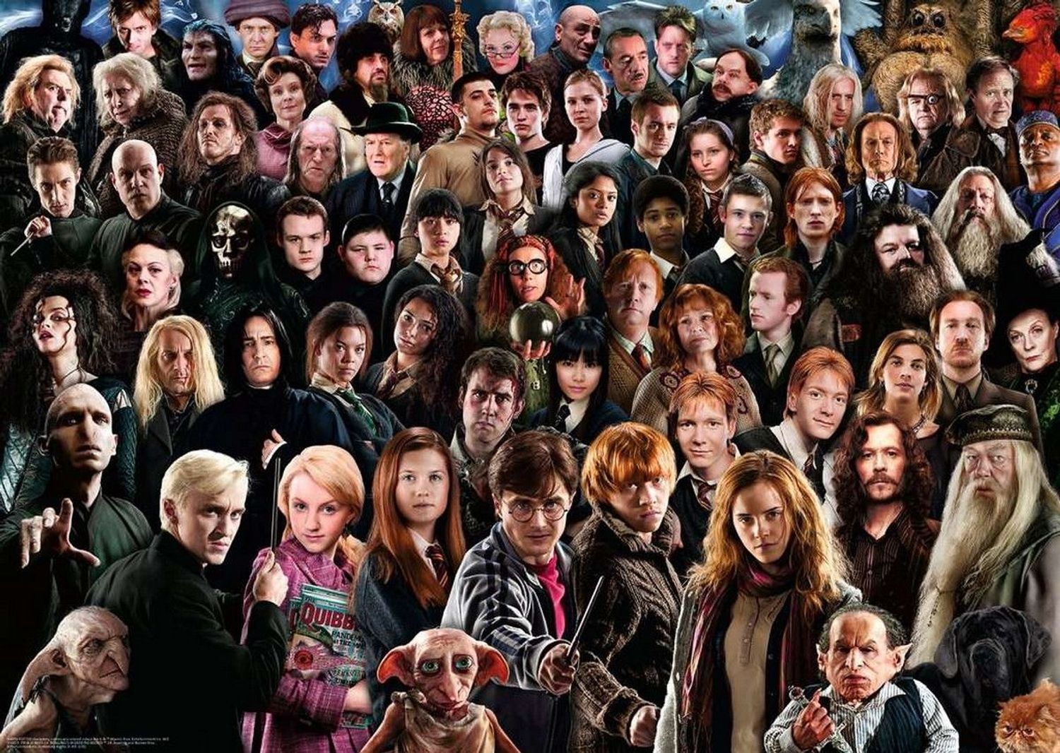 Puzzle mit Harry Potter-Motiv. Viele Charaktere aus dem Film. Ravensburger-Logo nicht sichtbar.