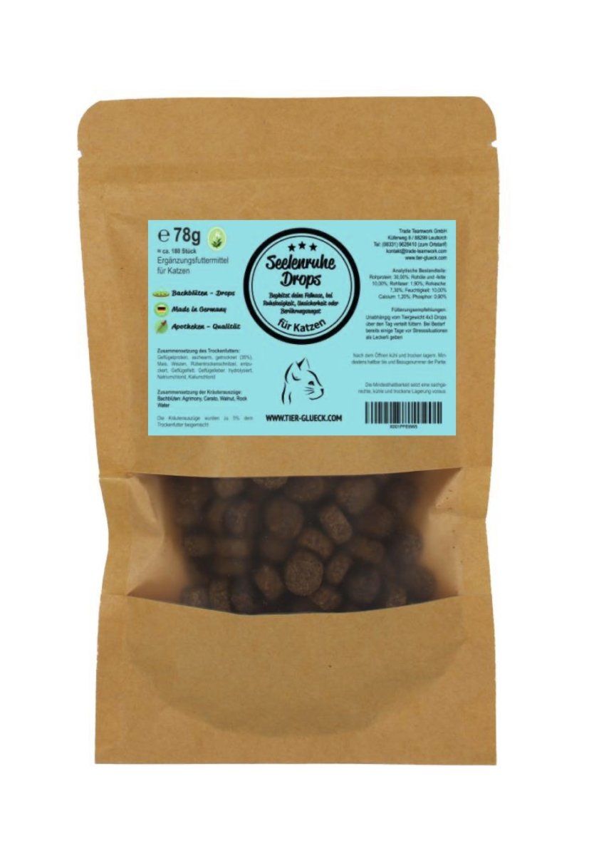 TierGlück Seelenruhe Drops mit Bachblüten für Katzen 78 g Futter
