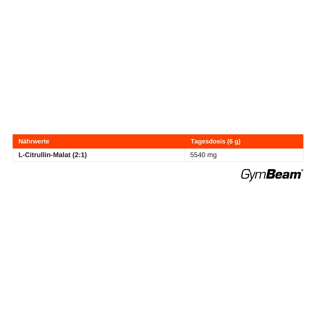 Nährwertangaben für L-Citrullin-Malat (2:1) von GymBeam, 5540 mg pro Tagesdosis (6 g).