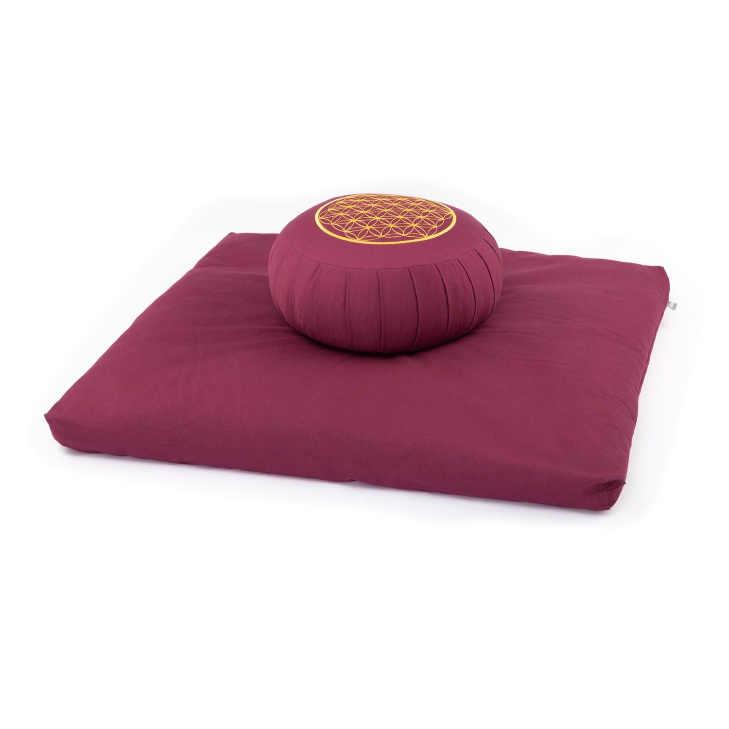 bodhi Medi-Set ECO: Meditationskissen ZAFU + Zabuton, aubergine mit Stick