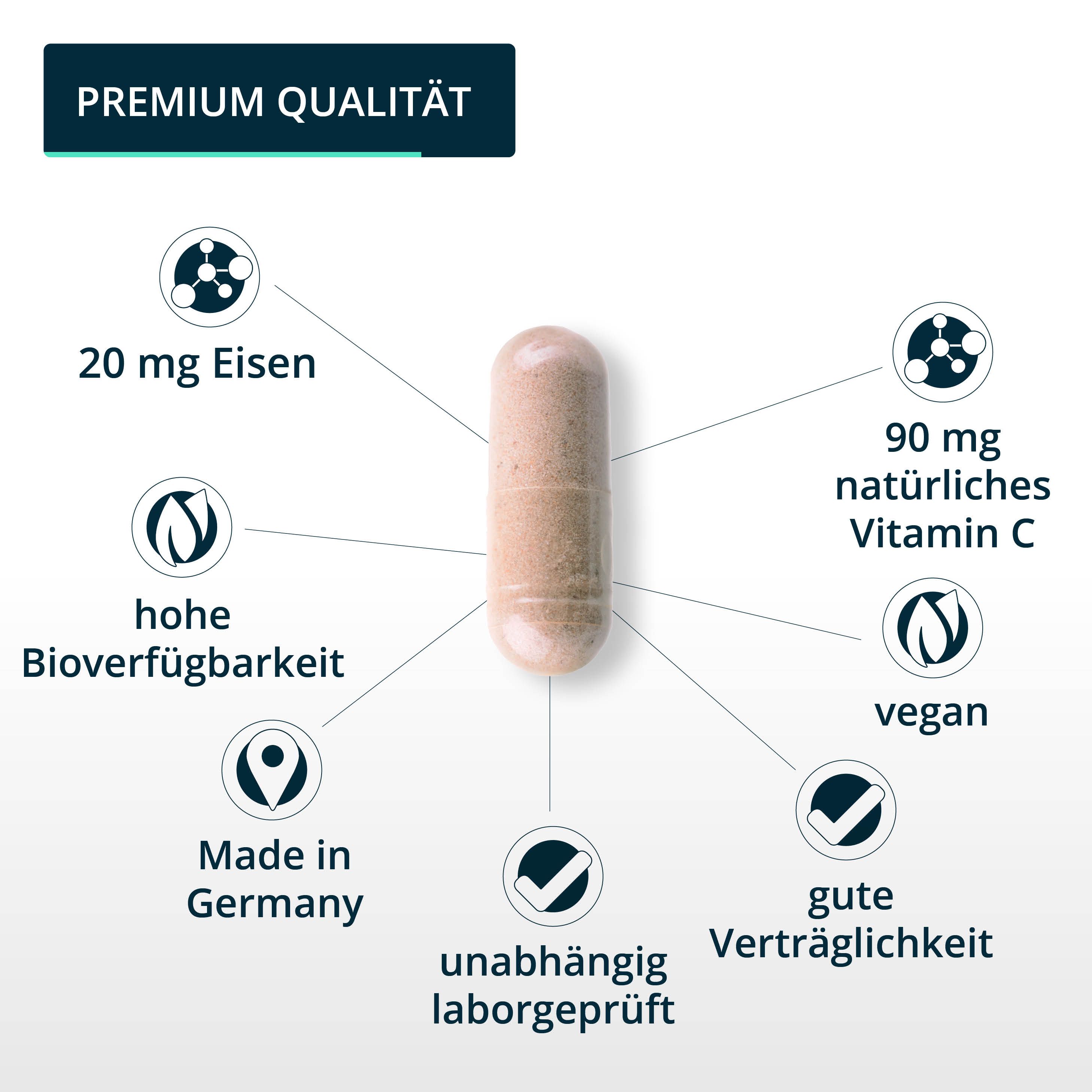 brandl® Eisen (aus Eisenbisglycinat) und Vitamin C aus der Hagebutte