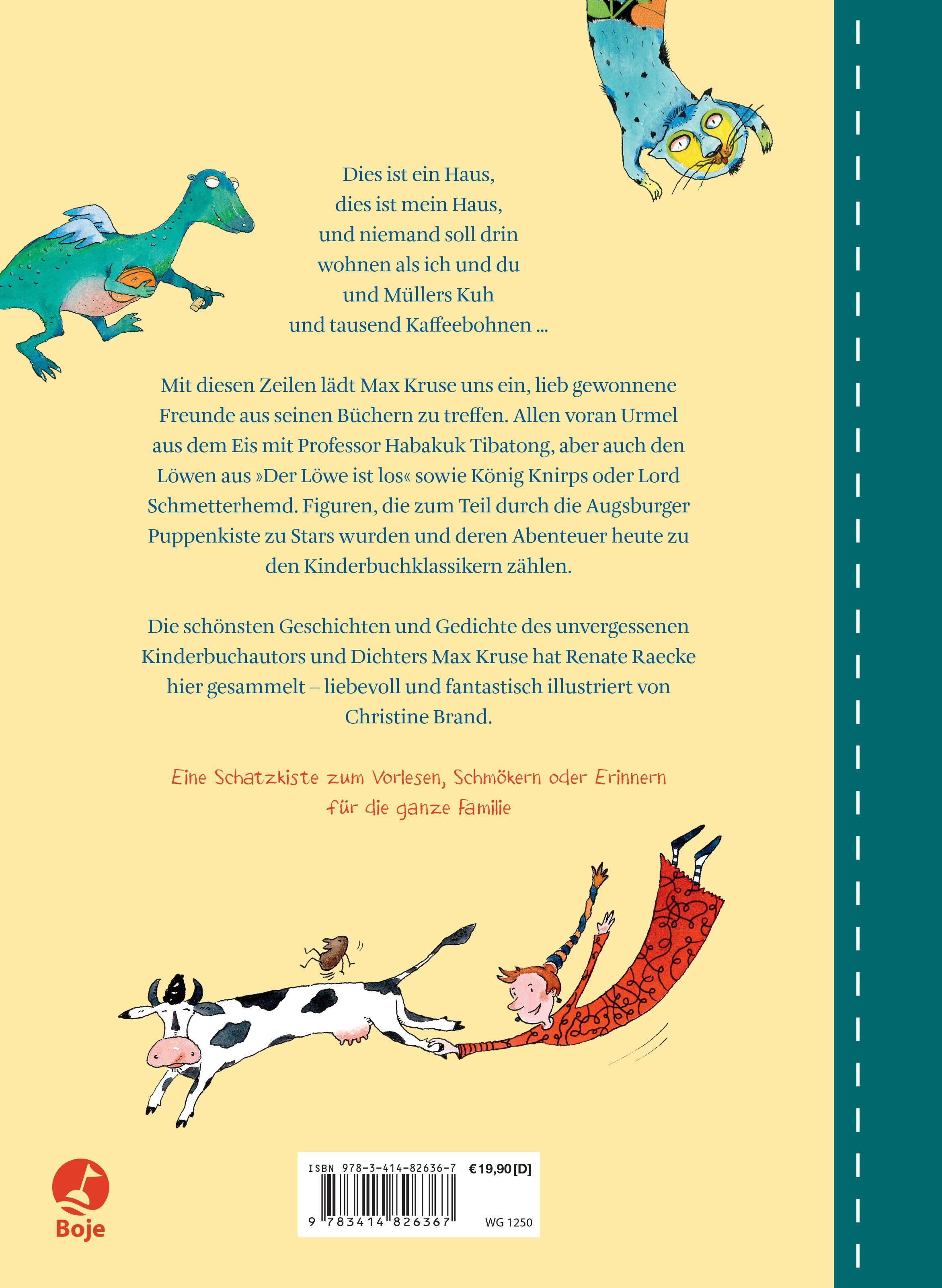 Buchrücken mit Illustrationen. Titel: Ich und du und Müllers Kuh und 1000 Kaffeebohnen. Verlag Boje. ISBN-Nummer sichtbar.