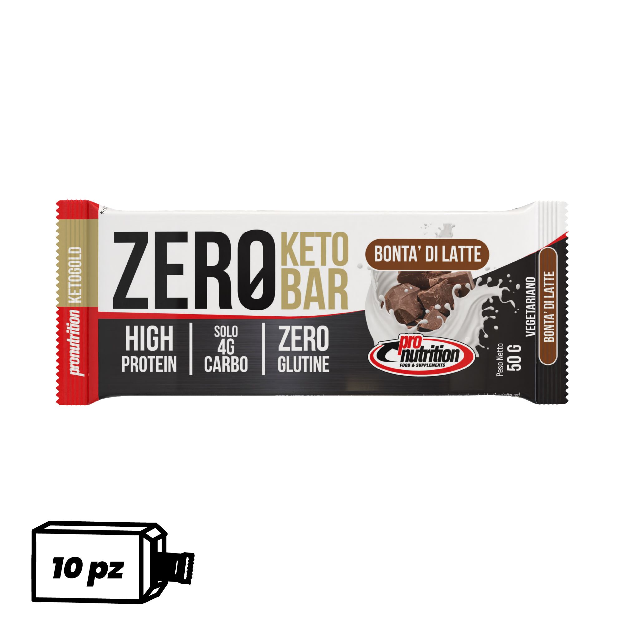 Pronutrition Barretta chetogenica Zero Keto Bar (10 pezzi x 50 gr, Bontà di latte)