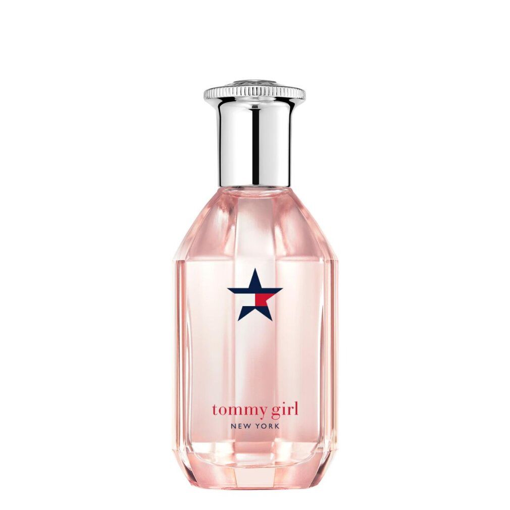 Tommy Girl New York Eau de Toilette Flakon mit silbernem Verschluss und Tommy Hilfiger Stern-Logo.