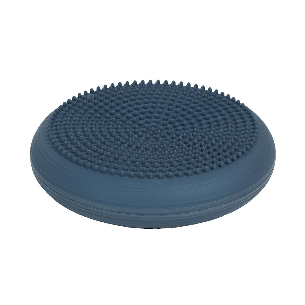 Graues, rundes Ballkissen mit Noppen. Durchmesser ca. 33 cm. Für Gleichgewichtsübungen.