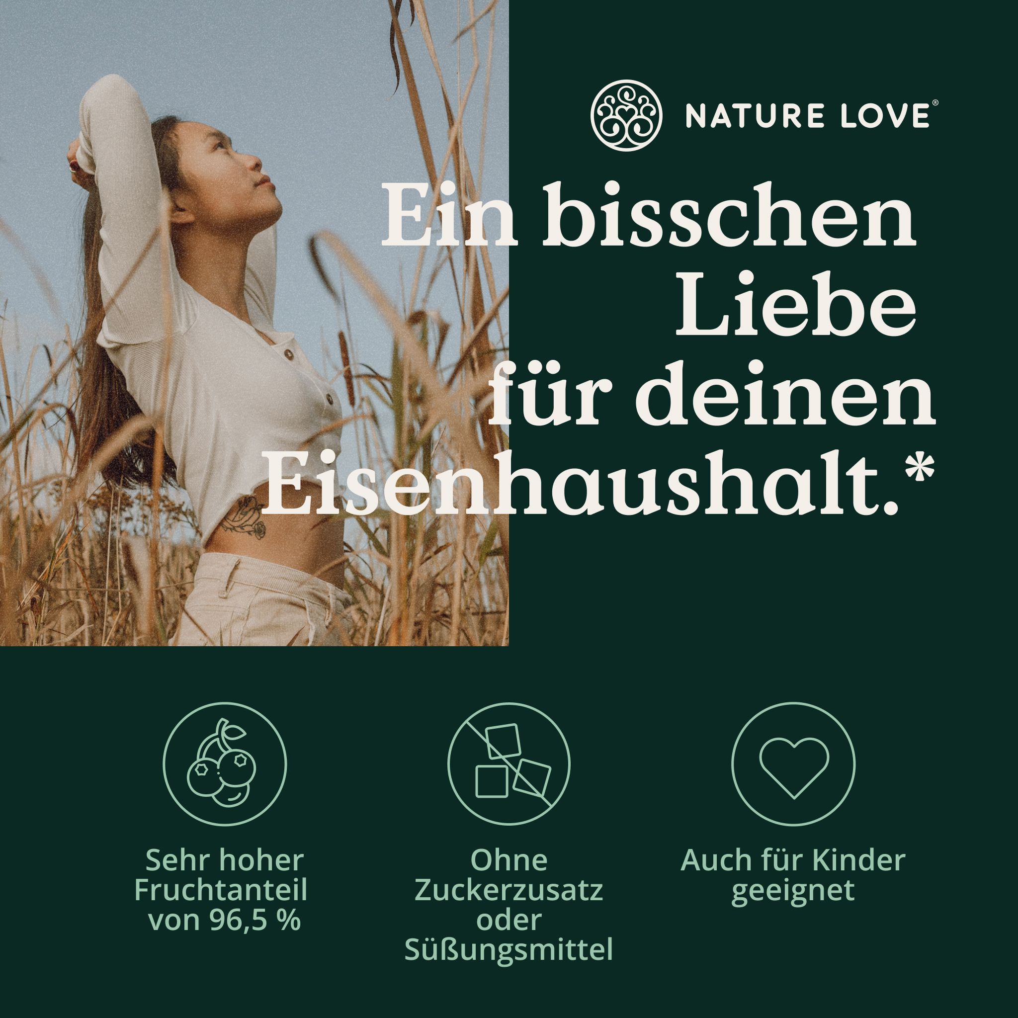 NATURE LOVE® Eisen Gummies – 120 Stück – ohne Zuckerzusatz, 96,5% Fruchtanteil