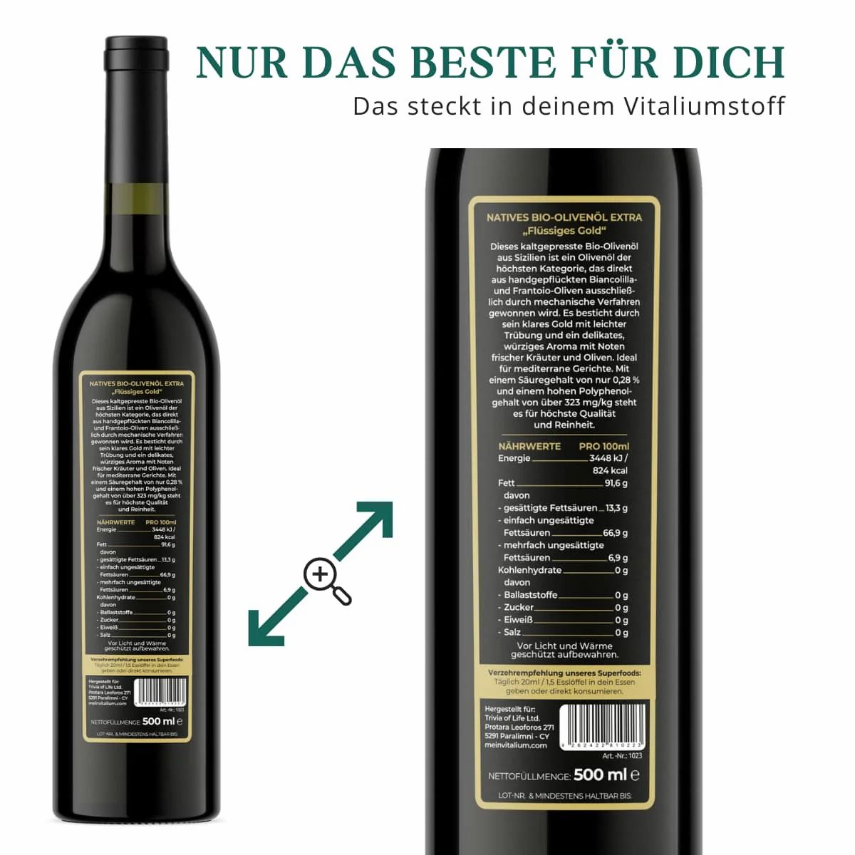 meinVitalium - Natives Bio-Olivenöl Extra (Hoher Polyphenolgehalt)