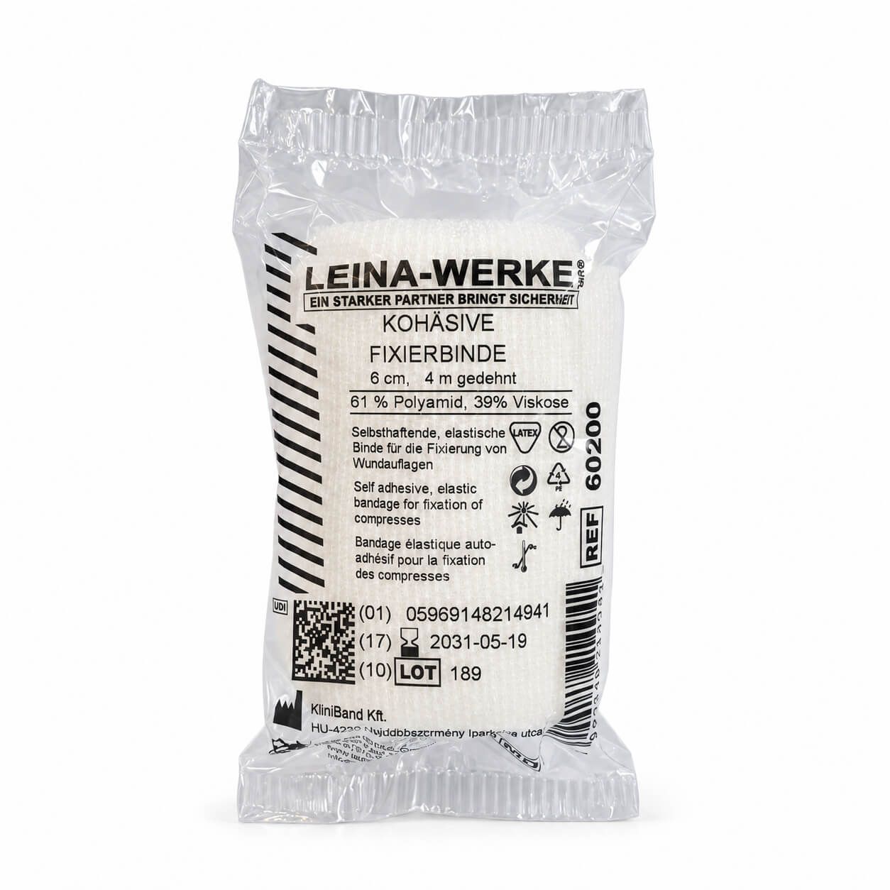 Leina kohäsive Fixierbinde weiß, einzeln in Folie 1 St