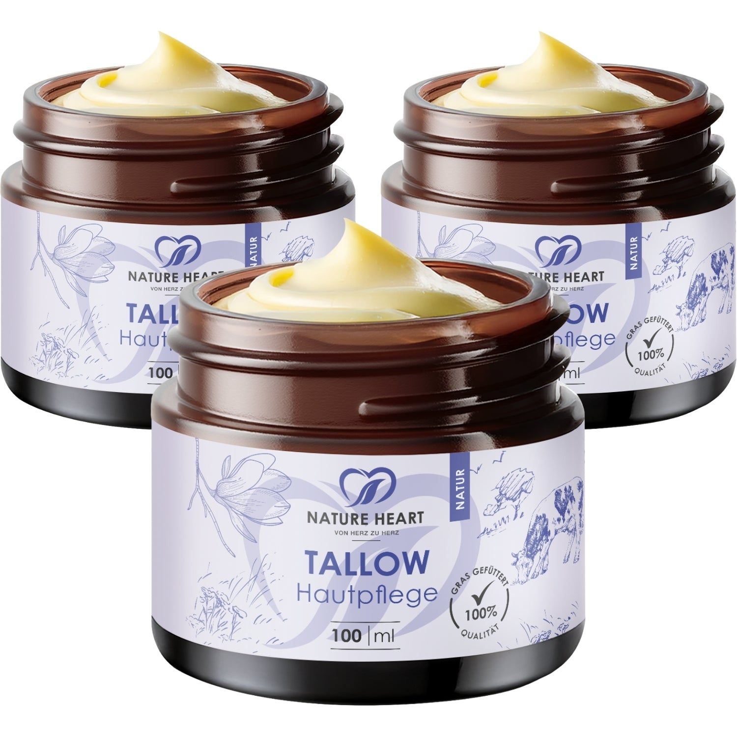 Nature Heart Tallow Hautpflege Natur 3x100 ml Creme