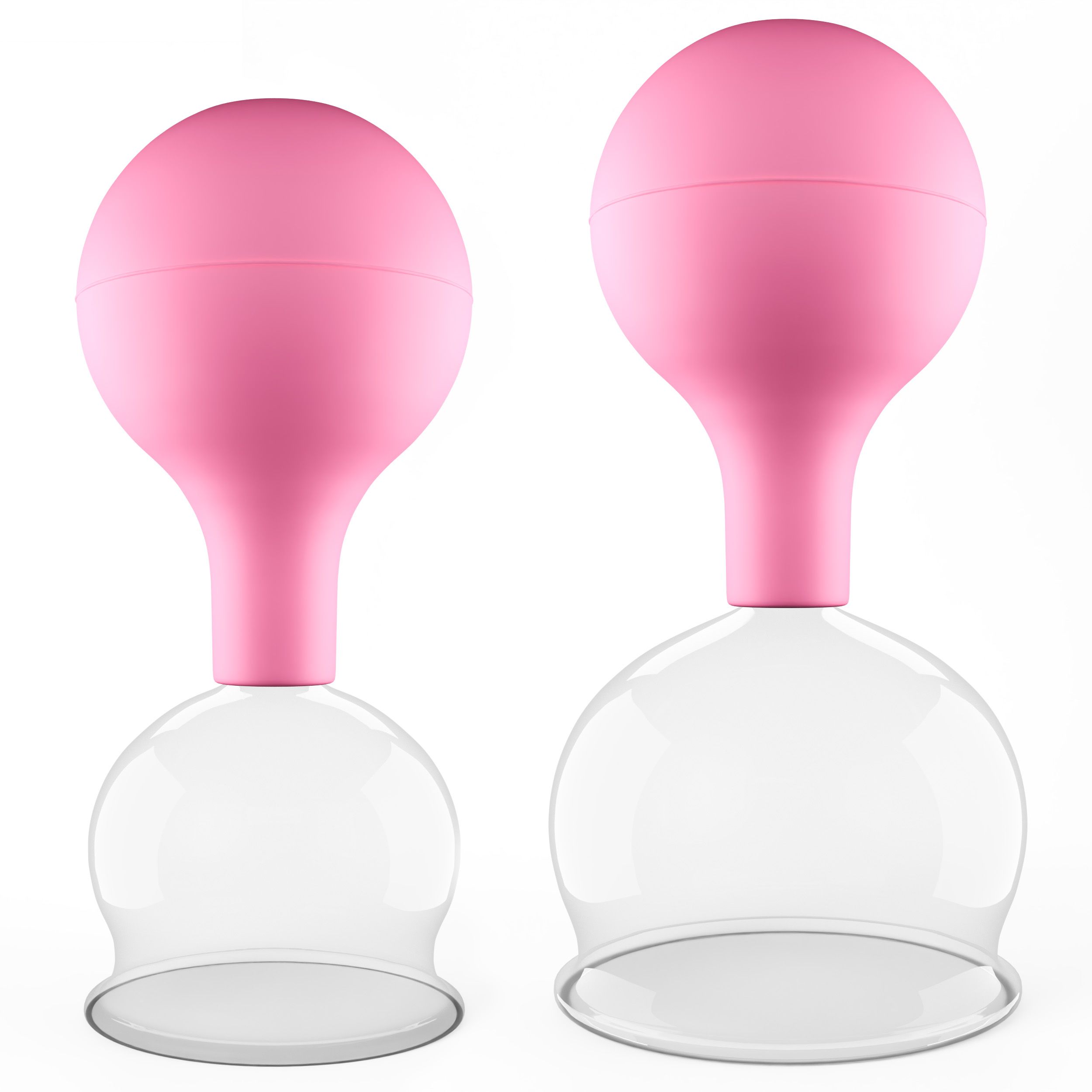 Pulox Schröpfgläser aus Echtglas mit Saugball - Set Duo Groß in Pink: 52mm, 62mm
