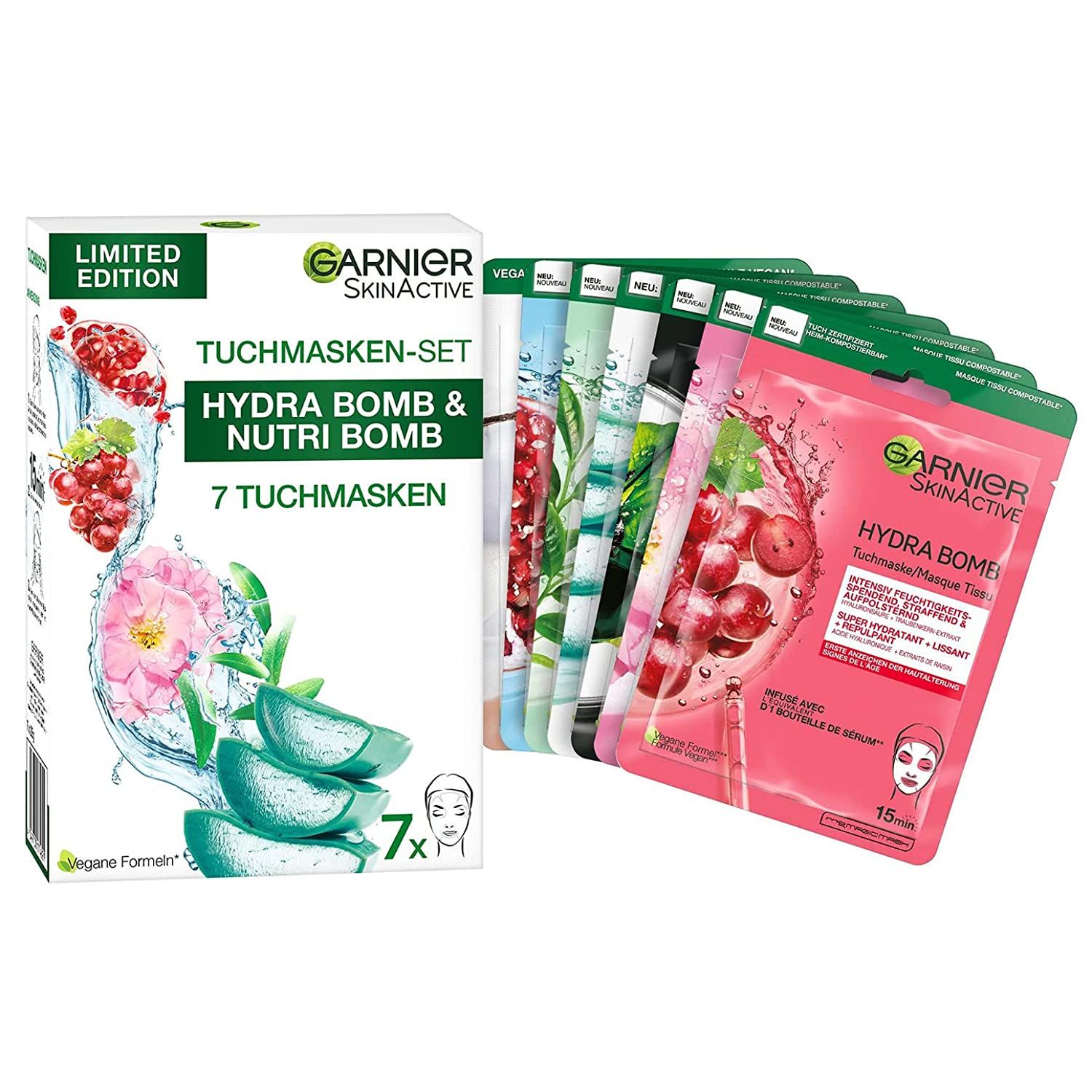 Garnier Tuchmasken Set für jeden Hauttyp, 7 Gesichtsmasken für trockene bis normale Haut