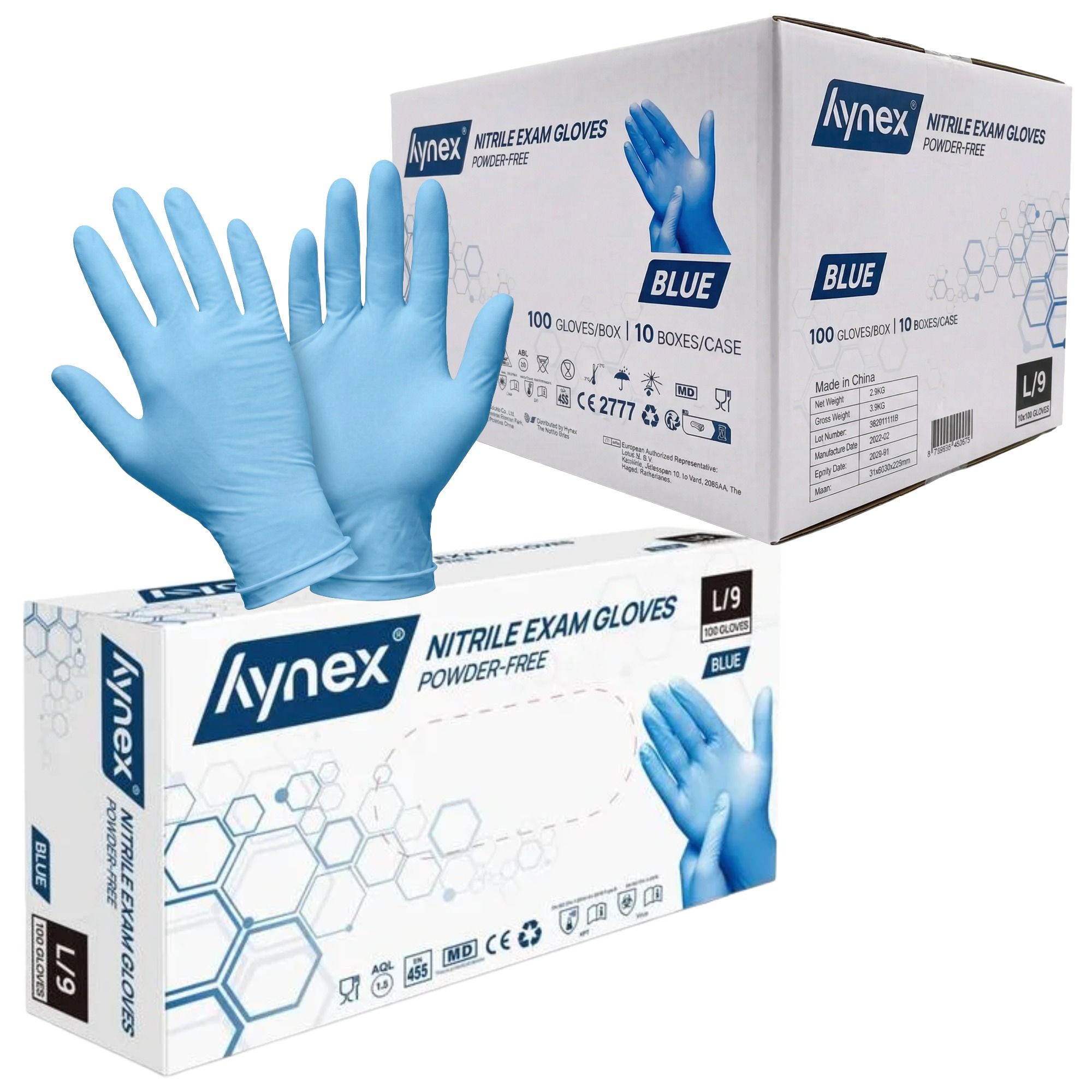 Hynex Nitrilhandschuhe blau puderfrei 3,5g Einweghandschuhe Größe L