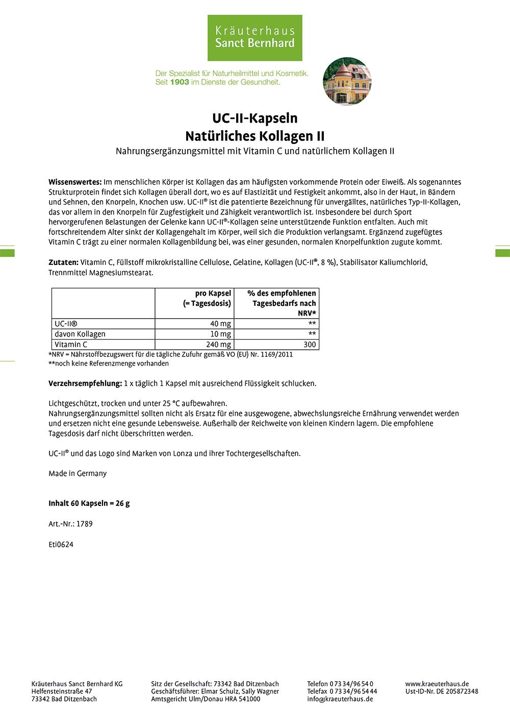 Sanct Bernhard UC-II®-Kapseln