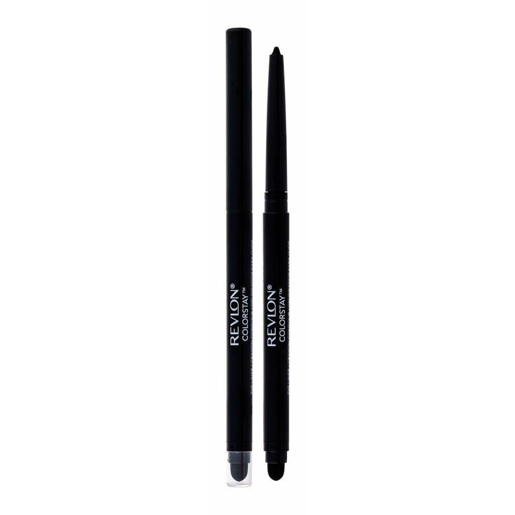 Schwarzer Eyeliner mit Kappe. Marke: Revlon Colorstay. Auf weißem Hintergrund.