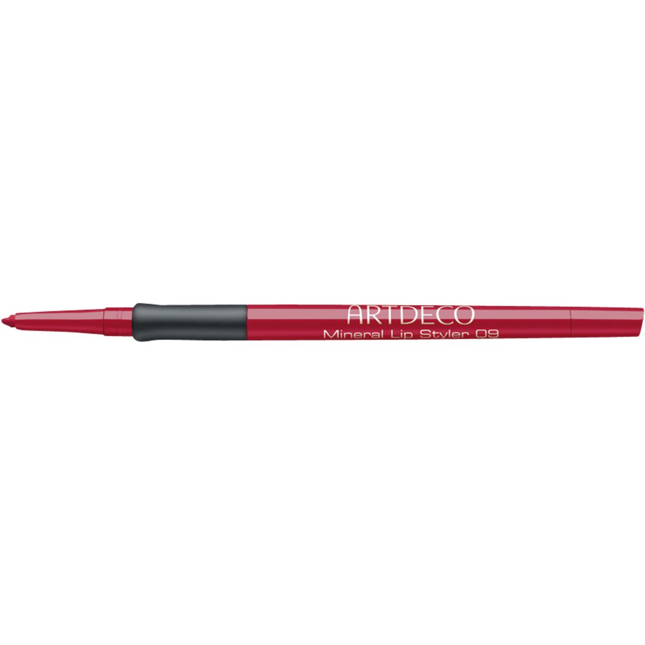 Roter Lippenkonturenstift. Schwarzer Griff. Aufschrift: ARTDECO Mineral Lip Styler 09.