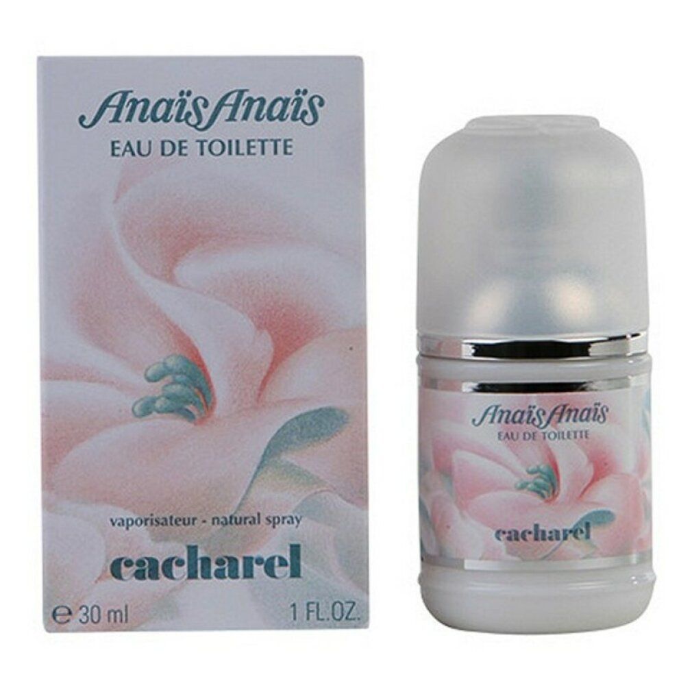 Cacharel Anais Anais Eau de Toilette. Flakon und Verpackung mit floralem Design. 30ml.