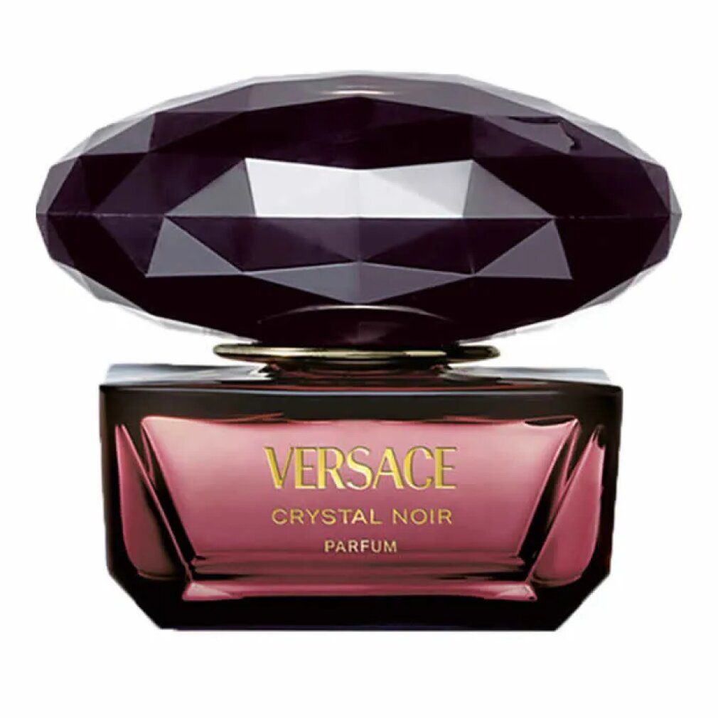 Versace Crystal Noir Parfum Flakon mit facettiertem dunklem Deckel.