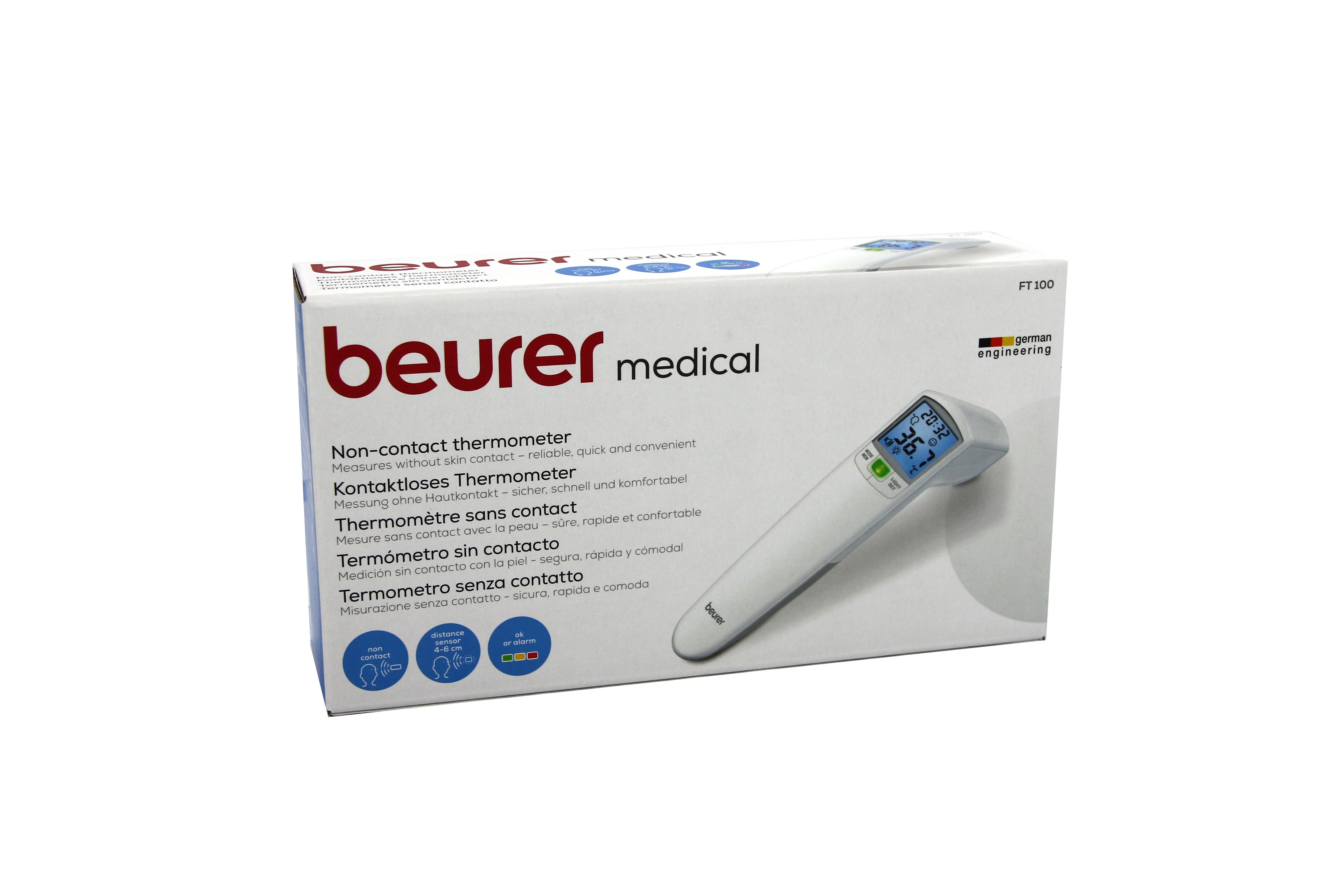 Beurer Kontakloses Fieberthermometer weiß FT 100 Temperaturmessung LED-Alarm