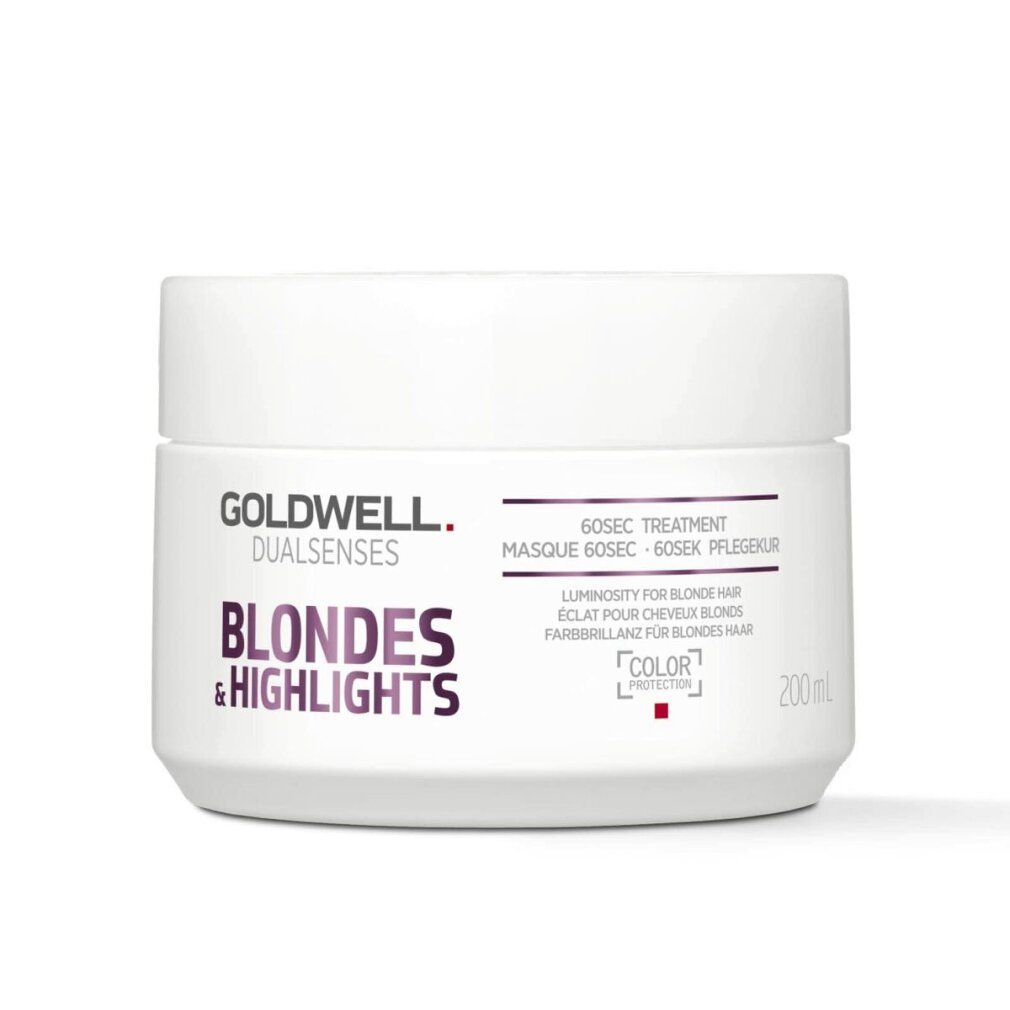 Goldwell Dualsenses Blondes & Highlights 60 Sekunden Treatment. Weiße Dose mit lila Schrift. 200ml. Farb- und Glanzschutz.