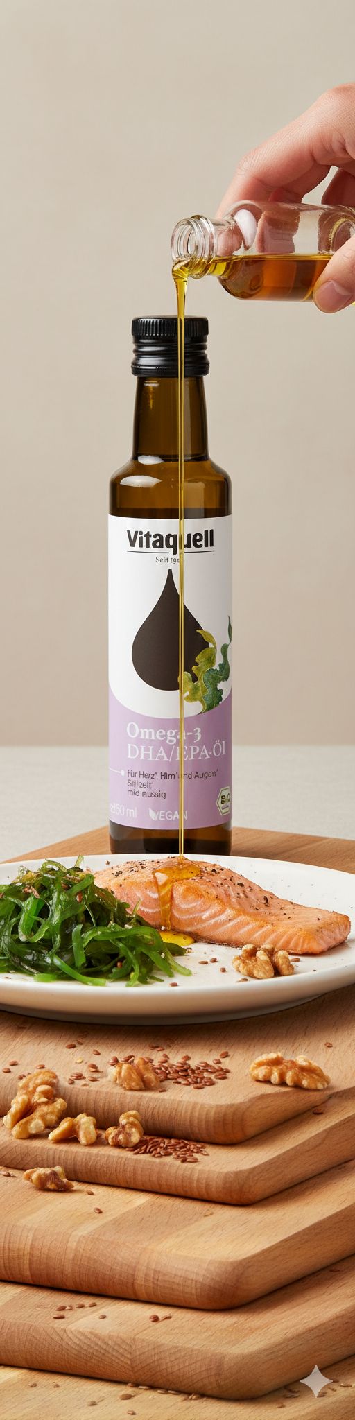 Vitaquell Omega-3 DHA/EPA-Öl Flasche mit Lachs und Algen