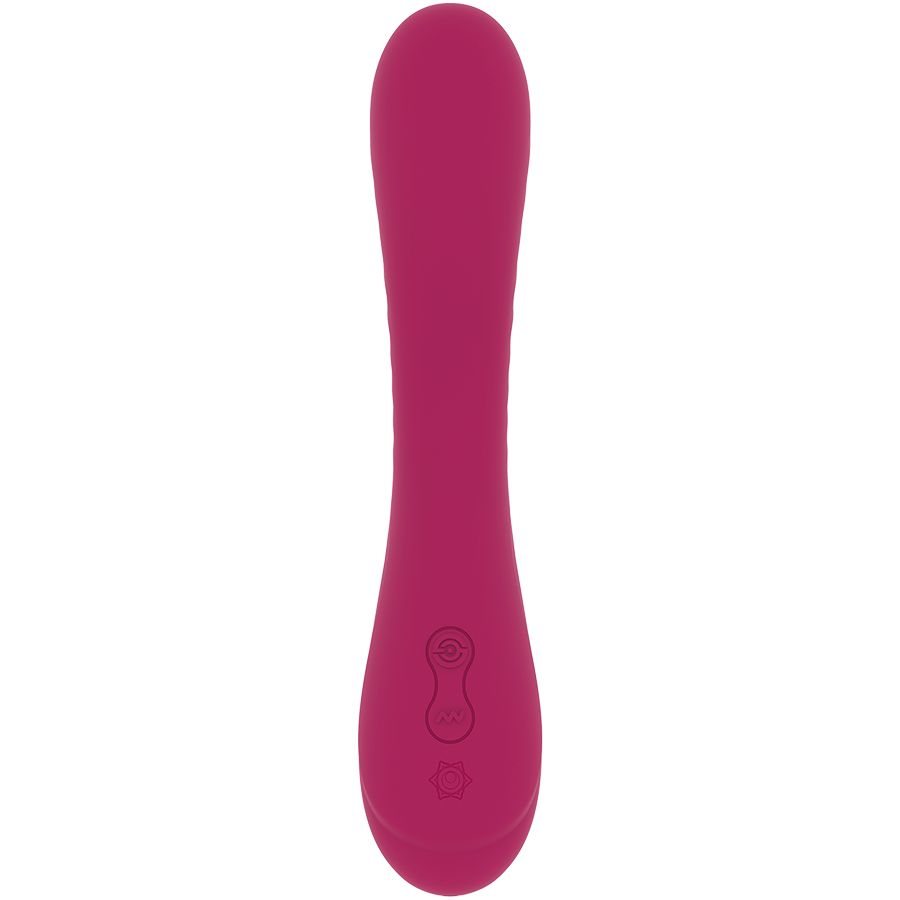 Pinkfarbener G-Punkt-Vibrator. Schlanke, längliche Form mit abgerundeter Spitze. Bedienknöpfe.