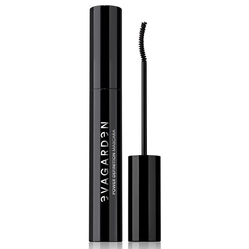 Schwarze Mascara-Tube mit Bürste. Aufschrift: Eva Garden Power Definition Mascara.